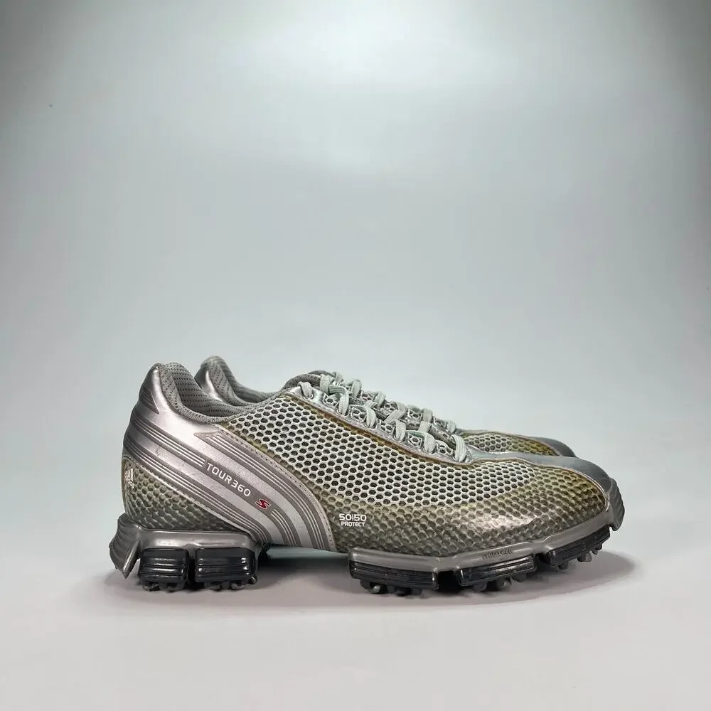adidas TOUR360 50/50 Protect Silver Metallic Grey Low Top Golf Shoes Womens Sz 8